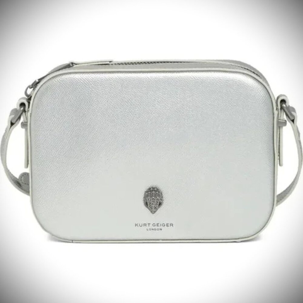 KURT GEIGER London Richmond Silver/Pewter Color Leather Crossbody Bag
